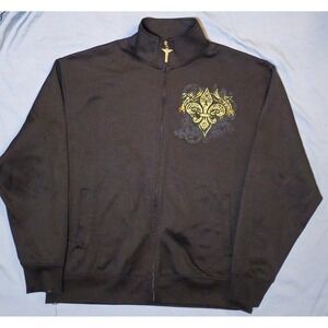 Vintage‎ Avirex Mens Large Black Full Zip Up Sweatshirt Graphic Fleur